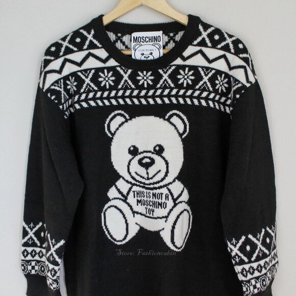 NWT Moschino Teddy Bear Sweater Dress | Cozy Knit Logo Winter Dress - Picture 6 of 15